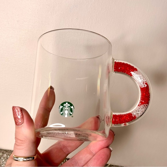 Starbucks Clear Glass Coffee Mug with Candy Candy Handle 12oz Nwt - Picture 1 of 6